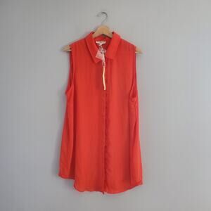 Kenar Women's Red Sleeveless Sheer Button Down Top Size 1X